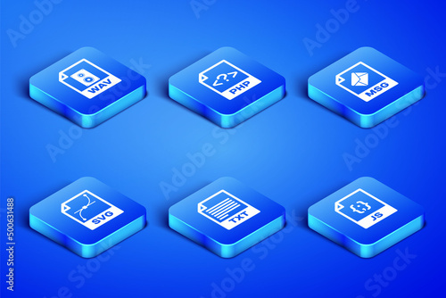Set JS file document, WAV, TXT, SVG, PHP and MSG icon. Vector