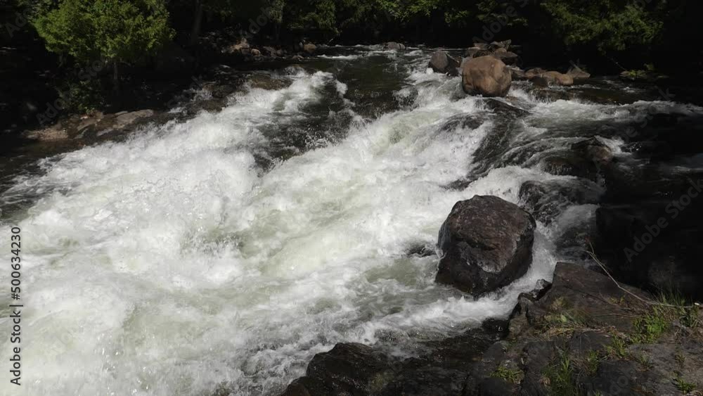 Slow motion rapids. Summer whitewater river with view upstream. Ontario, Canada. Slow motion rapids. Summer whitewater river with view upstream. Ontario, Canada.