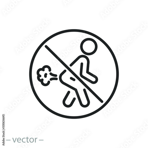 no farting icon, stop bad smell, prohibition fart, thin line symbol on white background - editable stroke vector illustration
