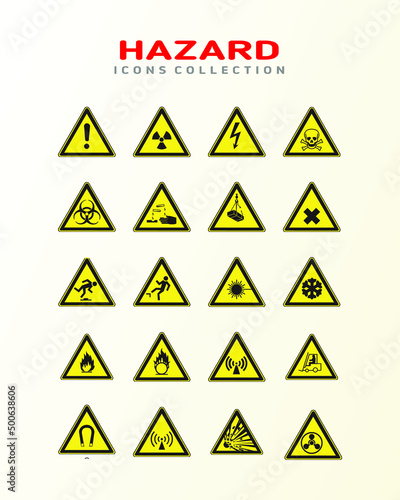 Hazard icon collection set symbol symbols icons