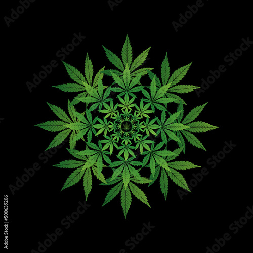 Vector illustration of green marijuana circular on a black background. Cannabis logo