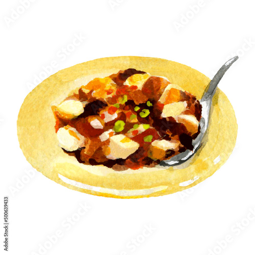 Watercolor illustration of Mabo tofu (with vector)    麻婆豆腐の水彩イラスト（ベクターあり)