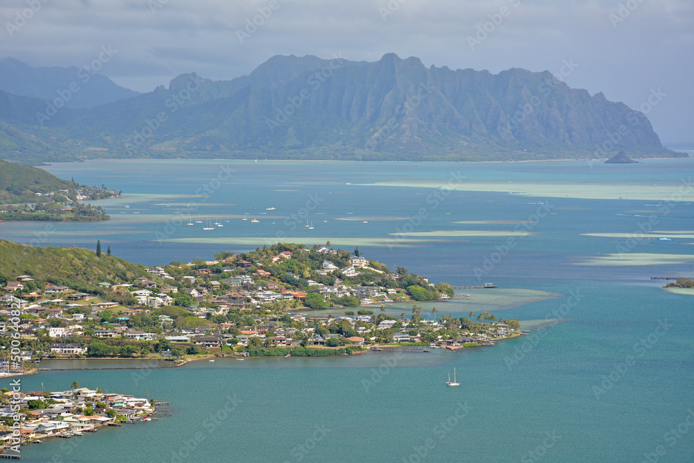 Views of Kaneohe Bay on the windward side of Oahu in Hawaii