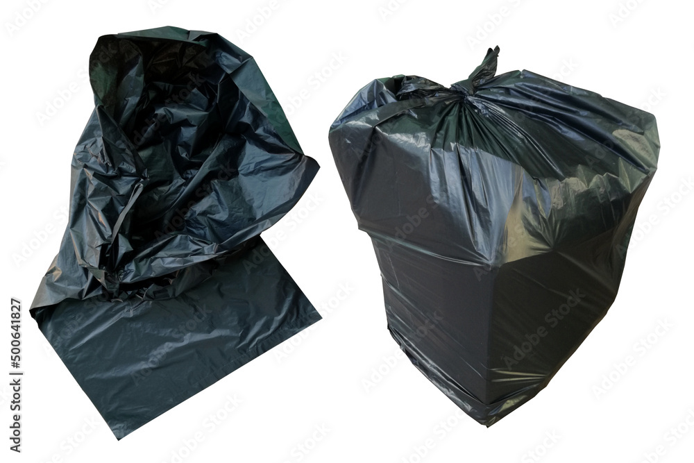 black garbag for recycled isolate on white background,Keep garbage in bag for eliminate.