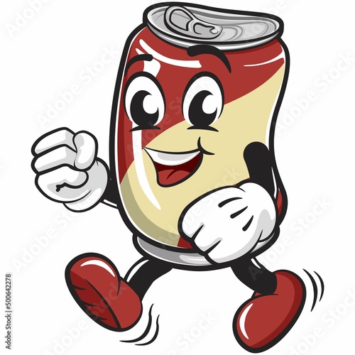 cute drink can vintage character mascot illustration jogging