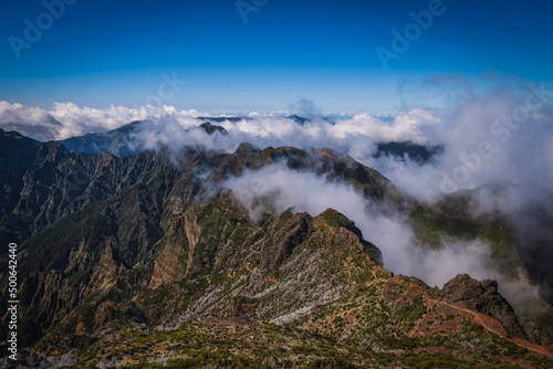 View from Pico Ruivo peak towards the refuge and Achada do Teixeira area on Madeira island of Portugal. October 2021 © Сергій Вовк