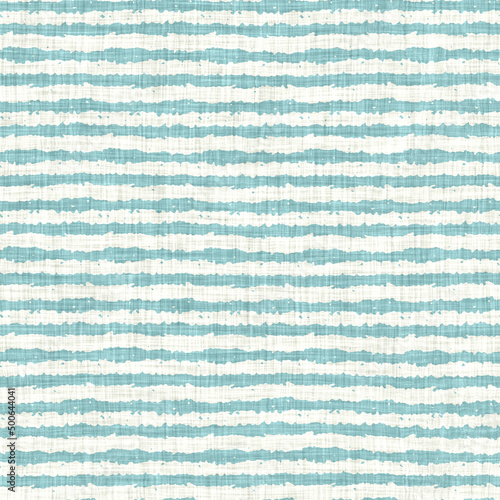 Aegean teal liner stripe patterned linen texture background. Summer coastal living style home decor fabric effect. Sea green wash grunge wave line blur material. Decorative textile seamless pattern