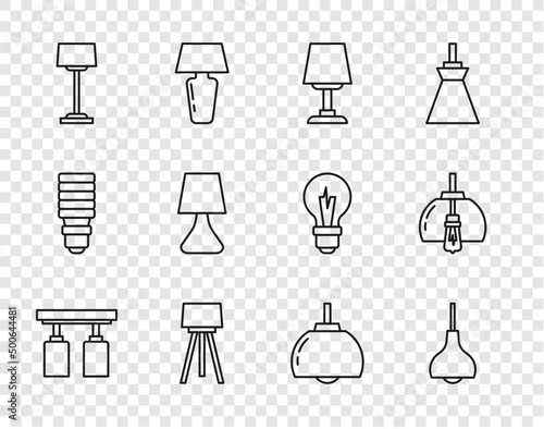 Set line Led track lights and lamps, Lamp hanging, Table, Floor, Chandelier and icon. Vector