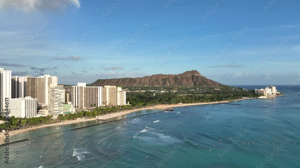 Aerial view of Waikiki Beach in Hawaii and Diamon Head Aerial view of Waikiki Beach in Hawaii and Diamon Head