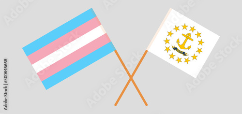 Crossed flags of Transgender Pride and the State of Rhode Island. Official colors. Correct proportion