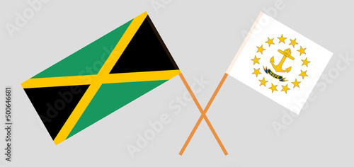Crossed flags of Jamaica and the State of Rhode Island. Official colors. Correct proportion