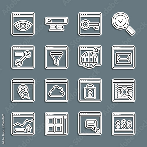 Set line Online shopping on screen, Search engine, Website and mail, Secure your with HTTPS, SSL, Browser window, setting, incognito and icon. Vector