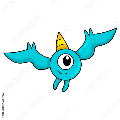 smiling face eye monster flying into the sky, doodle icon image kawaii
