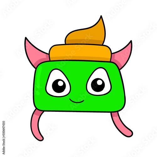cute rectangular creature smiling, doodle icon image kawaii