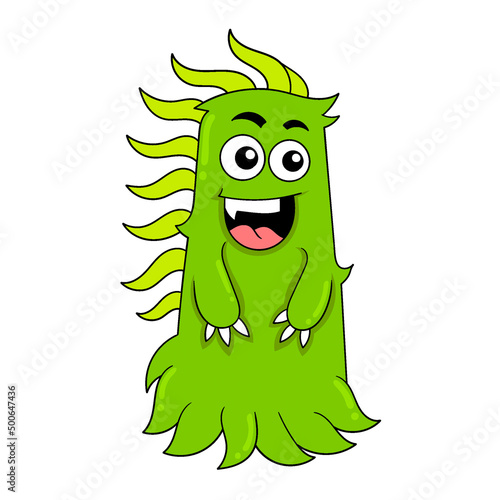 green moss monster standing smiling friendly, doodle icon image kawaii