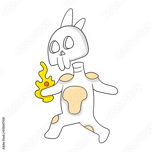 cat skull halloween ghost walking,, doodle icon image kawaii