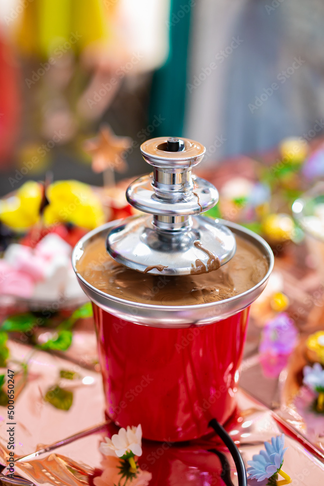 Small chocolate fountain close up
