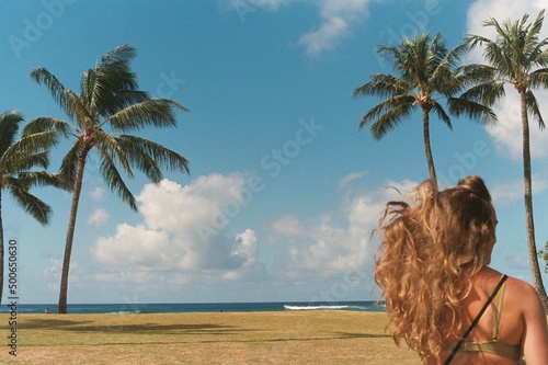 woman and palm trees