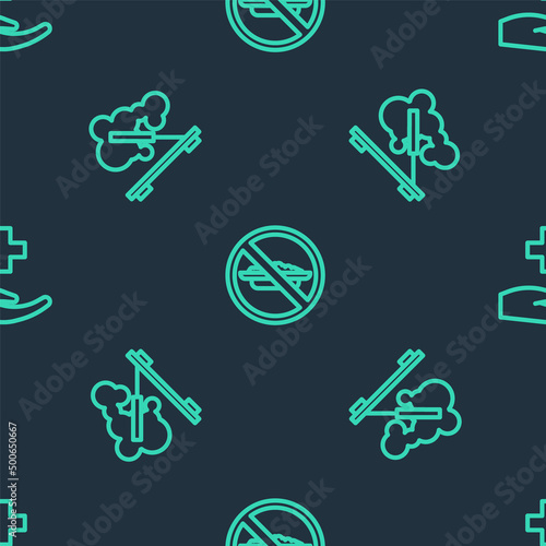 Set line Food no diet, Scented spa stick and Cross hospital medical on seamless pattern. Vector