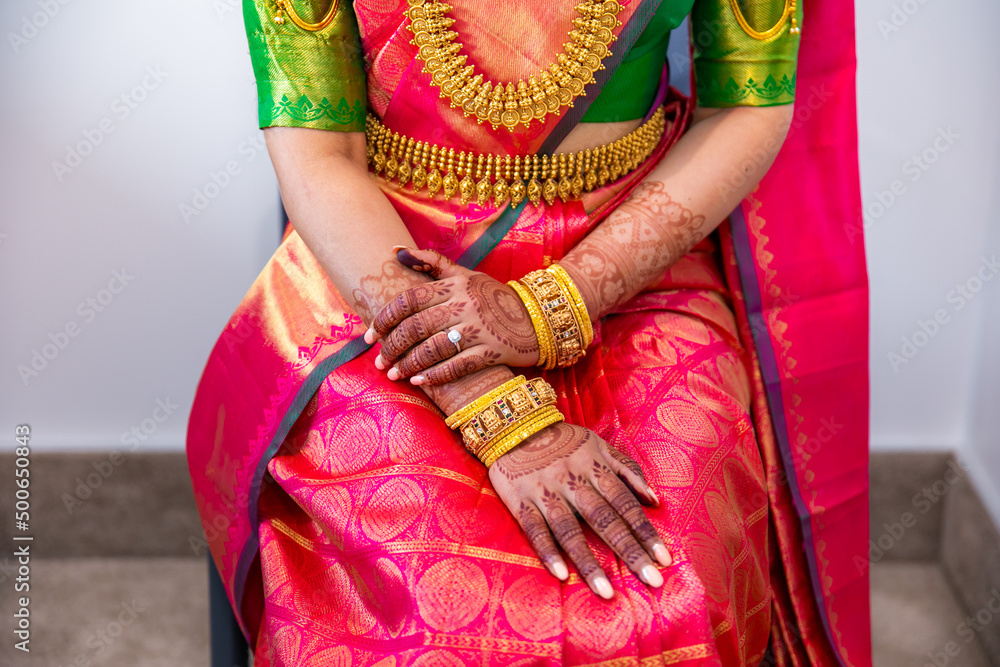 South Indian Tamil bride's wedding henna mehendi mehndi hands close up