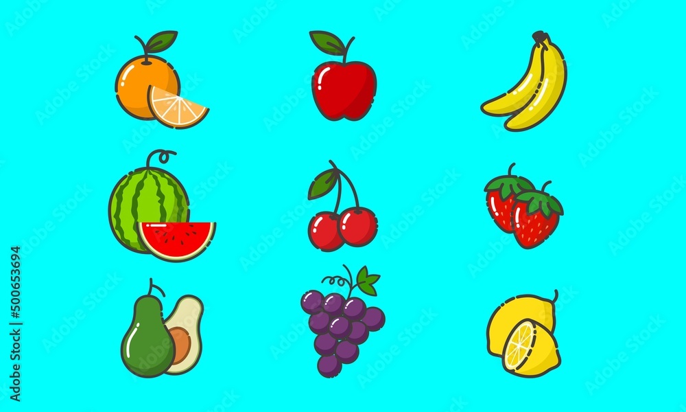 Naklejka set of fruits icon vector