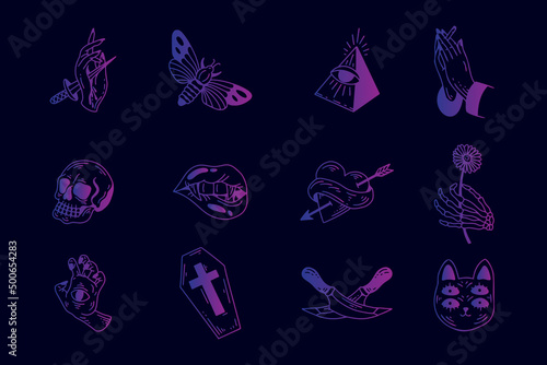 Set collection mystical celestial clipart symbol space doodle esoteric magic elements vintage illustration