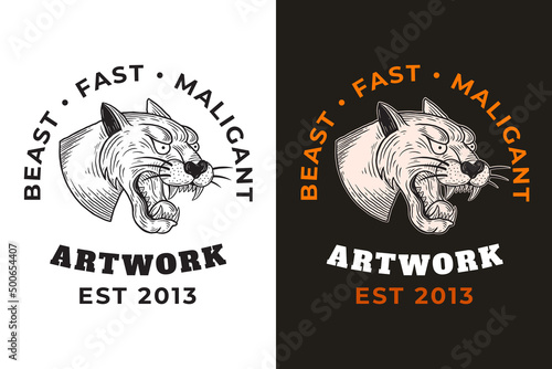 Set beast panther dark illustration skull bones head hand drawn hatching outline style mystical celestial symbol tattoo merchandise t-shirt merch