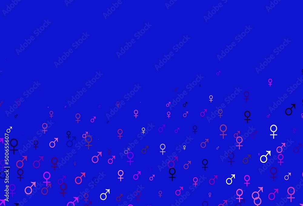 Light pink, blue vector background with gender symbols.