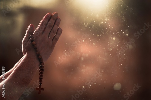 Photography Human praying hands with faith in religion and belief in God on blessing background