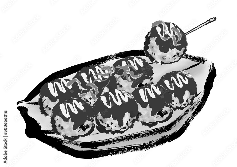 たこ焼の手描き和風イラスト モノクロ Stock Vector Adobe Stock