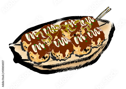 たこ焼の手描き和風イラスト