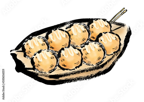 たこ焼の手描き和風イラスト　塩マヨネーズ