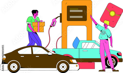 Refueling car with credit card vector creative concept illustration
