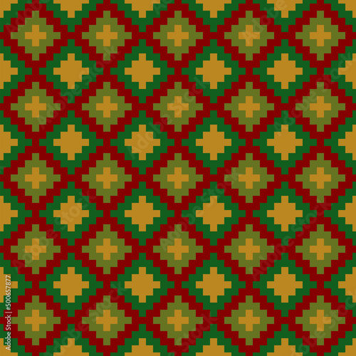 red and green repetitive background with abstract geometric ornament. vector seamless pattern. fabric swatch. wrapping paper. continuous print. design template for home decor, apparel, textile, cloth
