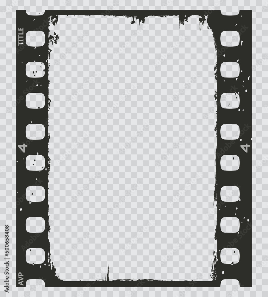 Grunge movie film strip, filmstrip frame background, vector old photo negative. Vintage picture or cinema movie film strip, transparent photo slide with scratched borders, retro photography filmstrip - obrazy, fototapety, plakaty 