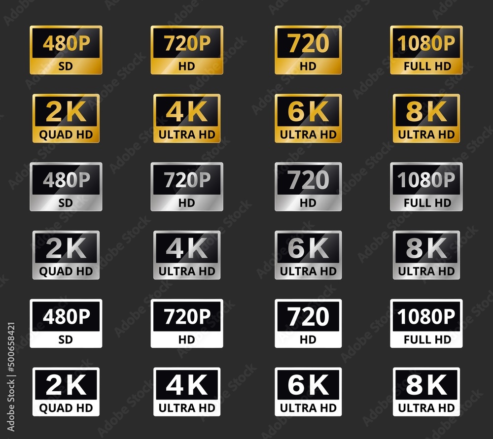 Video Resolution Icons Labels Of 4K 8K And 2K And Full Ultra HD 