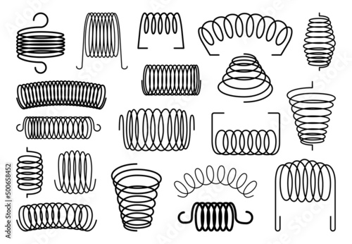 Spiral springs and coils, metal flexible wires and steel elastic bounces, vector icons Fototapete