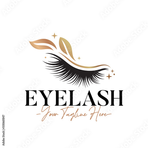 Eyelash feminine beauty natural gold logo template