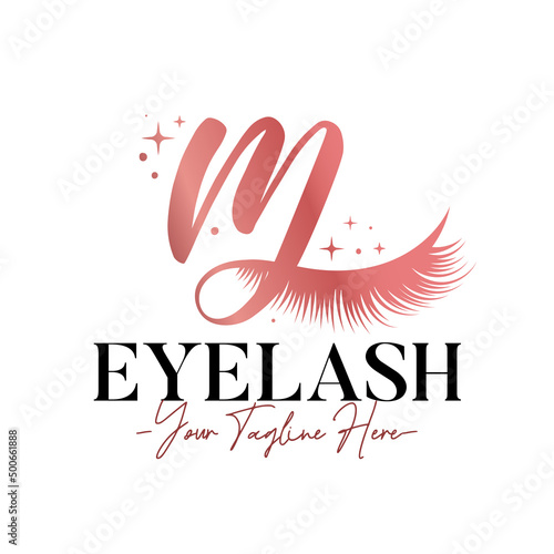 Eyelash letter M feminine beauty logo template