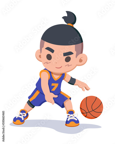 Cute style basketball player dribbling cartoon illustration
