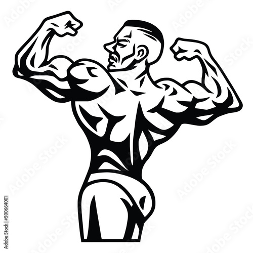 Muscle Man Flexing Body Gym Logo Bodybuilder Muscly Strong Man Pose Mascot Fitness Design Illustration Vector Template