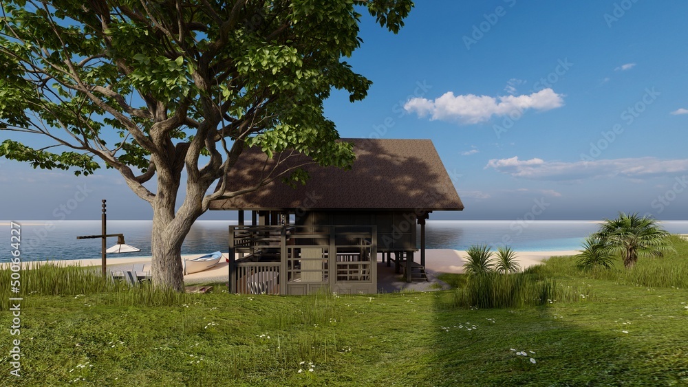 elevation tropical wooden house on the beach elevation tropical wooden house on the beach