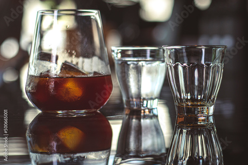 Ice americano with ice in the glass