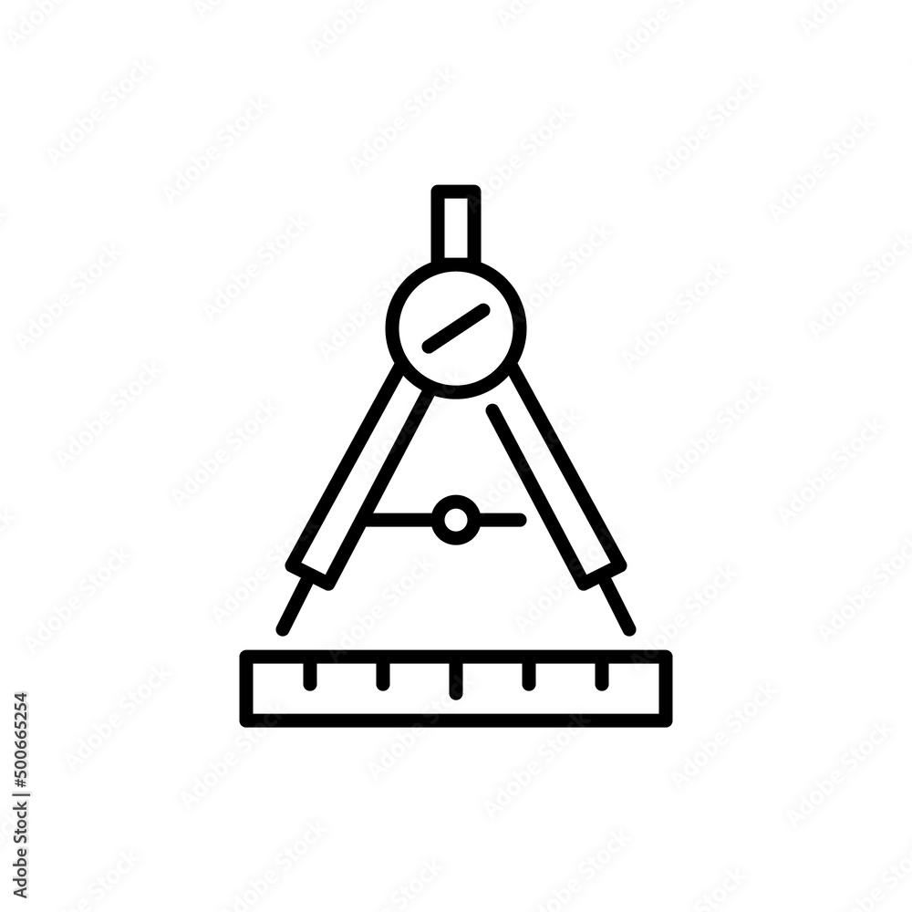 Compass tool and a ruler. Pixel perfect, editable stroke icon Compass tool and a ruler. Pixel perfect, editable stroke icon