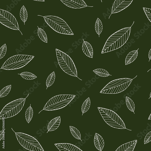leaves seamless pattern. vector illustration hand drawn in doodle style. scandinavian, minimalism. wallpaper, background, textiles, wrapping paper.
