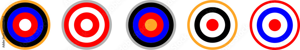Target set icon. Target vector icons. Goal.Set of goals. Targets different shapes and color. Archery target. Target set icon. Target vector icons. Goal.Set of goals. Targets different shapes and color. Archery target.