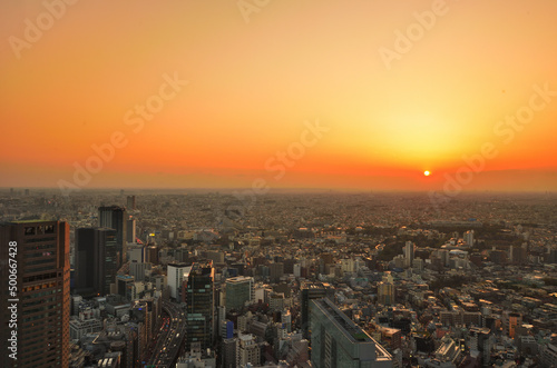東京都渋谷スカイの夕景と日没の眺望