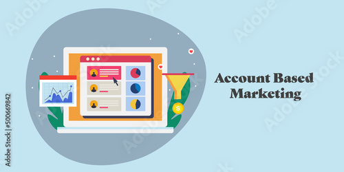 Account based marketing, business strategy, crm technology conceptual web banner template.