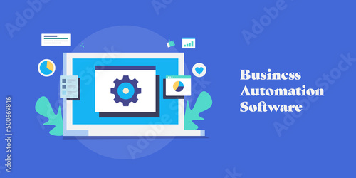 Business automation software, marketing intelligence - internet communication technology, conceptual web banner template.