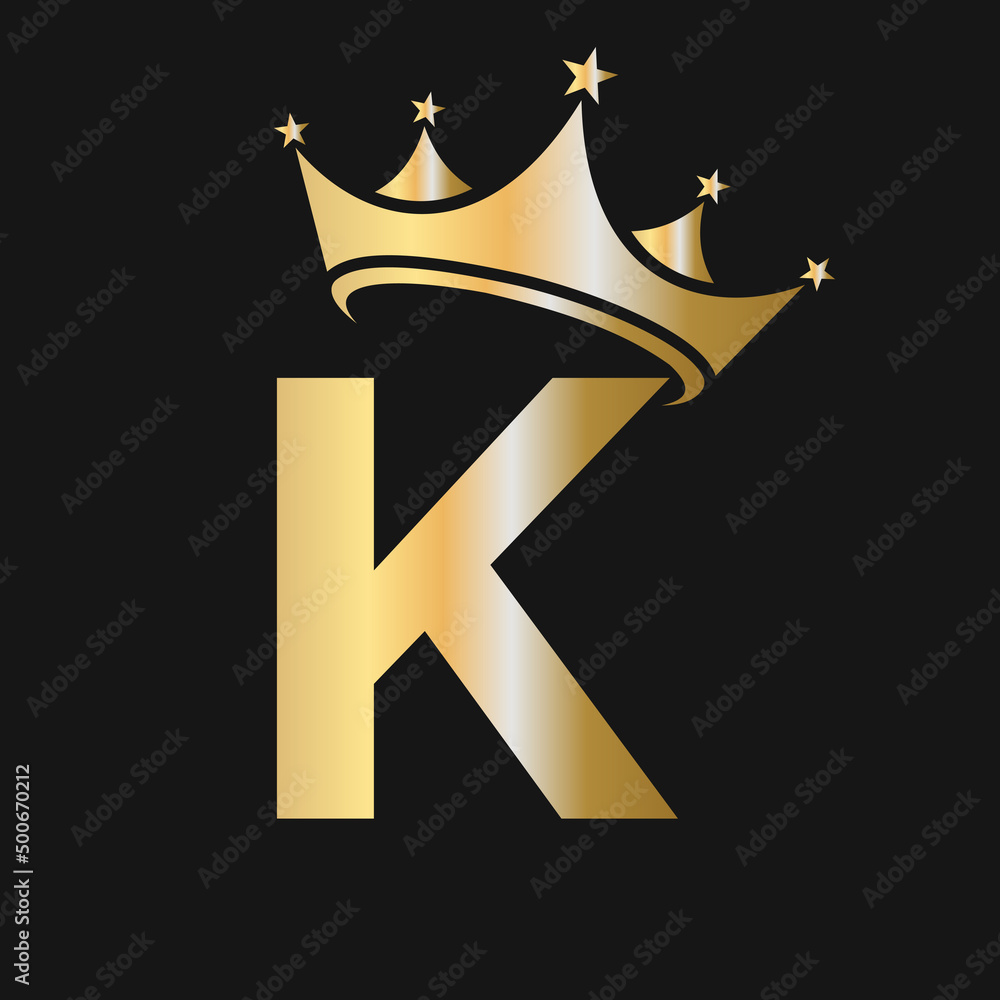 Letter K Crown Logo. Crown Logo on Letter K Vector Template for Beauty